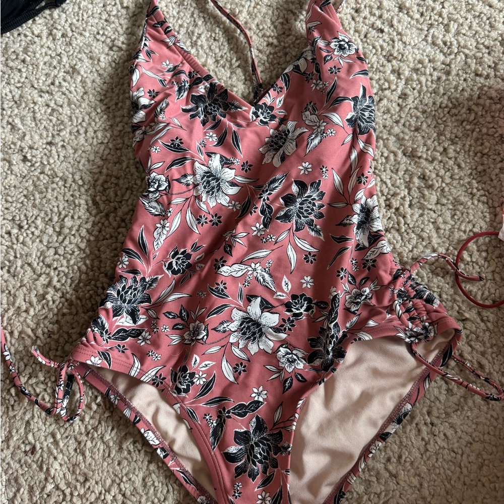 Kona Sol Pink Floral One Piece Swimsuit
